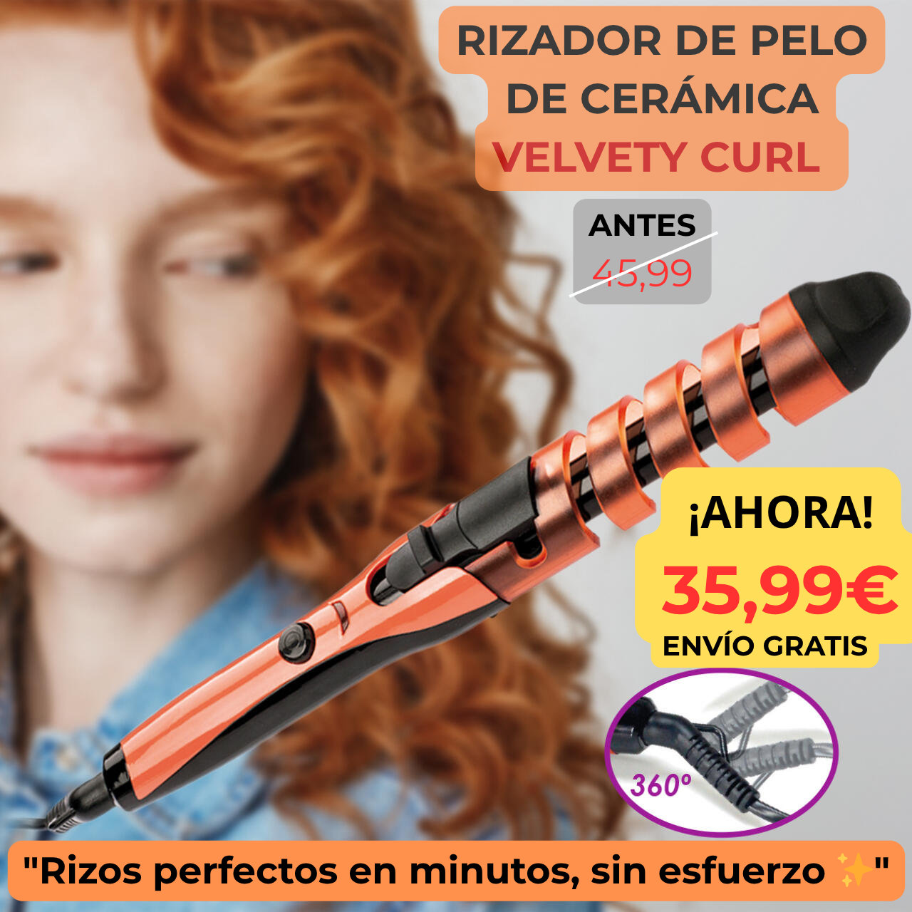 Rizador De Pelo De Cerámica Espiral - Velvety Curl